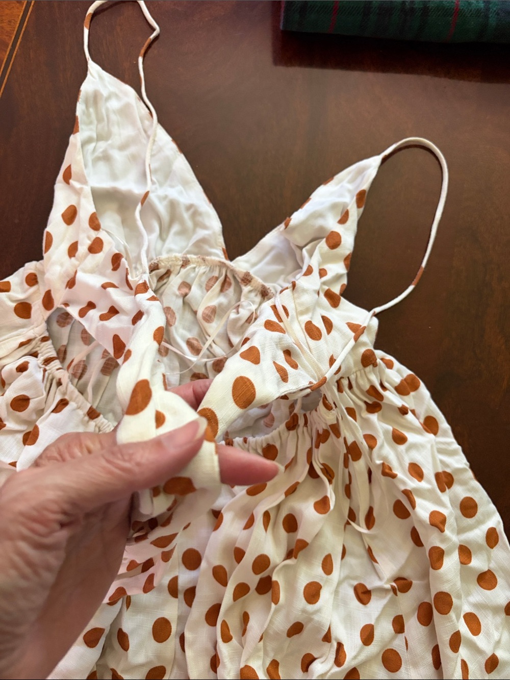 Zara Cream Sundress with Brown Polka Dots - Backless Spaghetti Straps - Picture 2 of 3
